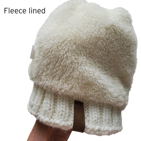 LCZTN White Cable Knit Fleece Lined Pom Beanie Cap OS - Picture 7 of 11